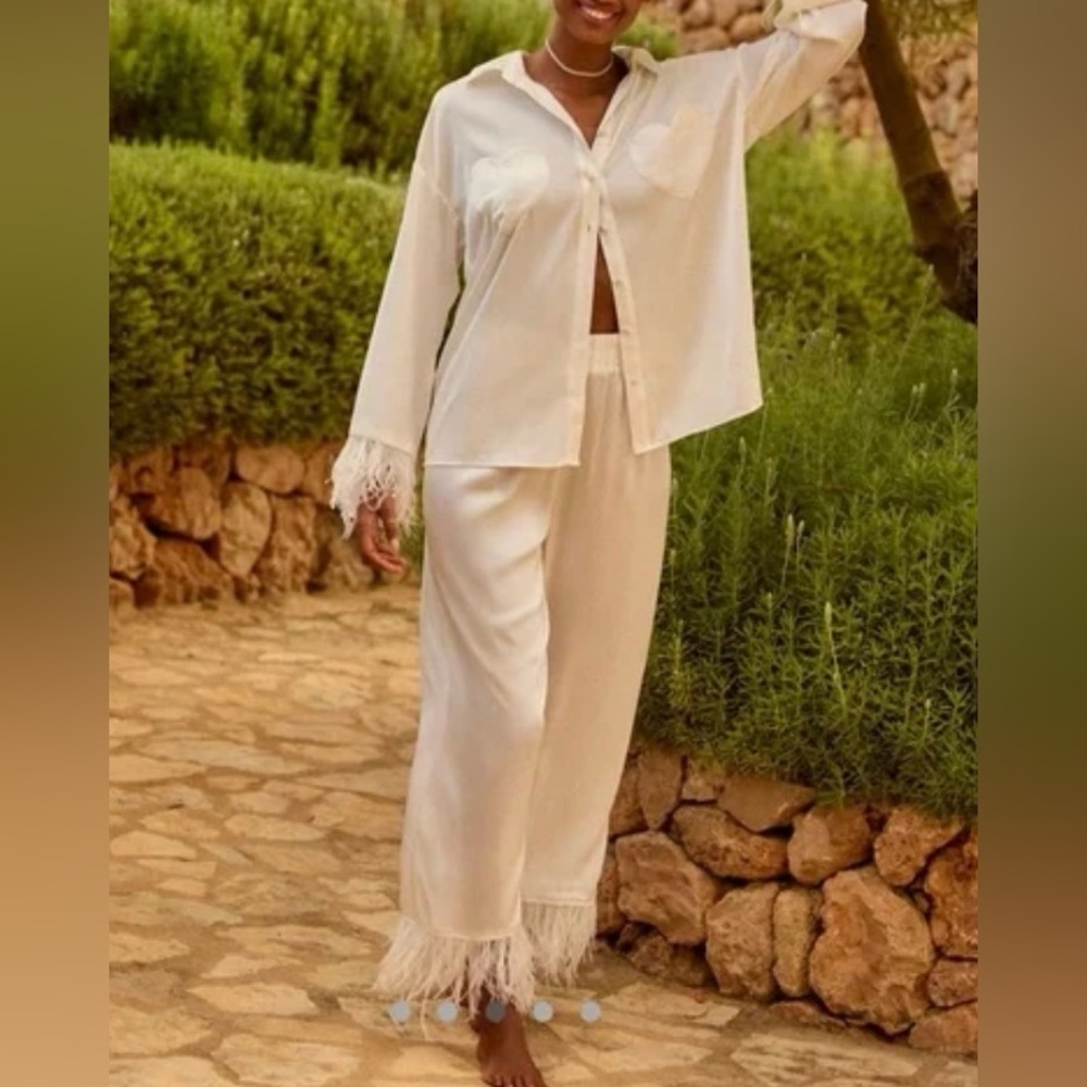 Hutch from Anthropologie Faux-Feather trim heart pocket pajama set